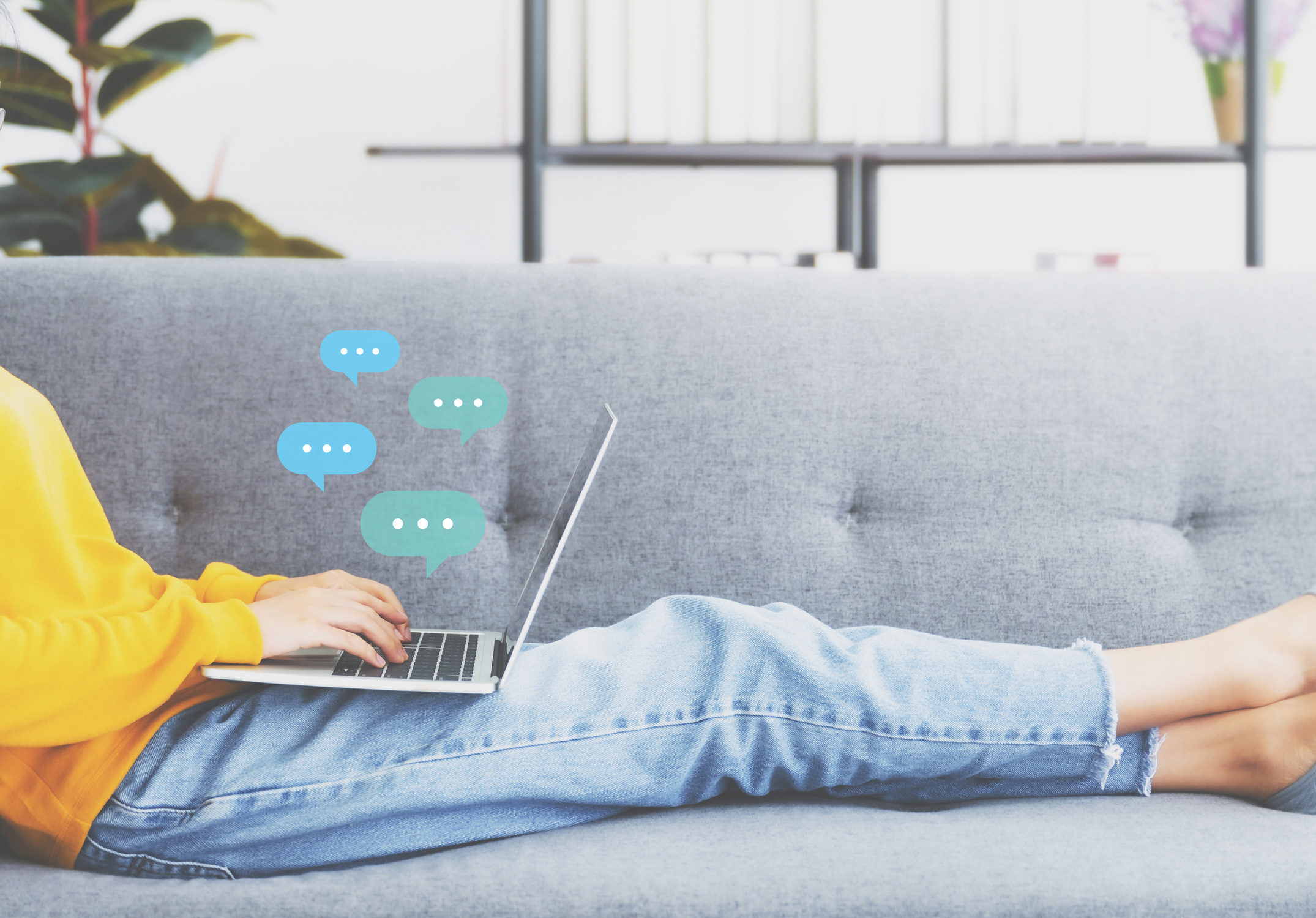 Woman Using Computer Laptop on Sofa Cutout
